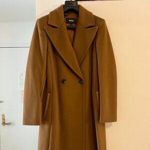 Women's Mackage Long Brown Wool Coat with Belt - Size Small
